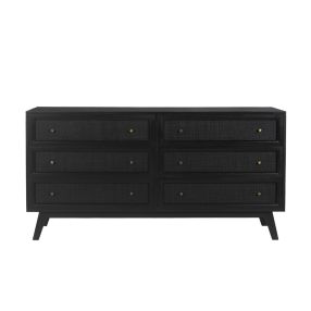 Tulum Mango Wood and Rattan Dresser Black - 6 Drawer color Black