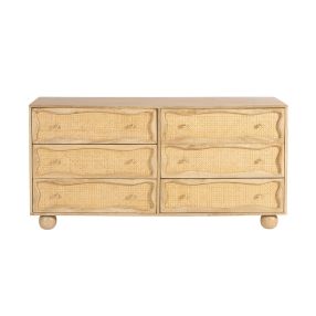 Baxter Mango Wood and Rattan Dresser - 6 Drawer color Natural