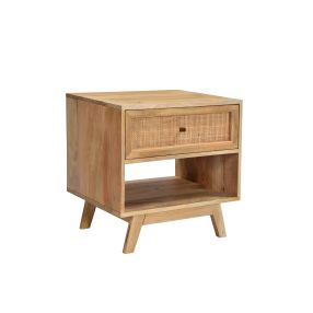 Tulum Mango Wood and Rattan Bedside Table - 1 Drawer color Natural