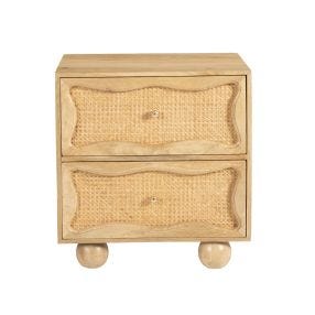 Baxter Mango Wood and Rattan Bedside Table - 2 Drawer color Natural