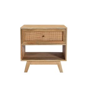 Tulum Mango Wood and Rattan Bedside Table - 1 Drawer color Natural