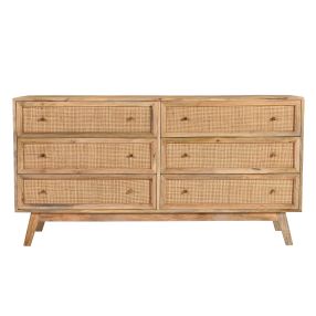 Tulum Mango Wood and Rattan Dresser - 6 Drawer color Natural