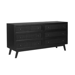 Tulum Mango Wood and Rattan Dresser Black - 6 Drawer color Black