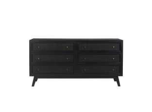 Tulum Mango Wood and Rattan Dresser Black - 6 Drawer color Black