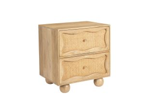 Baxter Mango Wood and Rattan Bedside Table - 2 Drawer color Natural