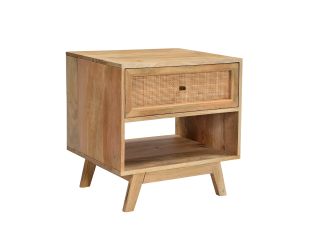 Tulum Mango Wood and Rattan Bedside Table - 1 Drawer color Natural