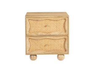 Baxter Mango Wood and Rattan Bedside Table - 2 Drawer color Natural