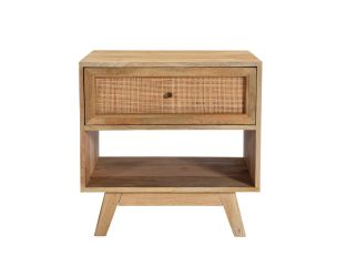 Tulum Mango Wood and Rattan Bedside Table - 1 Drawer color Natural