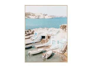 Greek Island Natural Veneer Framed Canvas - 75cm X 100cm color Blue