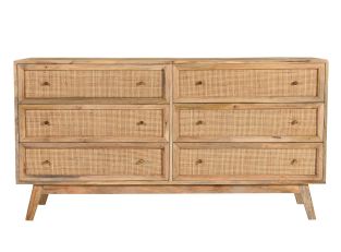 Tulum Mango Wood and Rattan Dresser - 6 Drawer color Natural