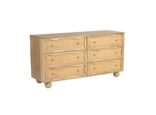 Baxter Mango Wood and Rattan Dresser - 6 Drawer color Natural