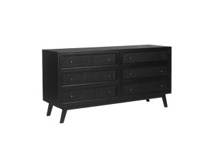 Tulum Mango Wood and Rattan Dresser Black - 6 Drawer color Black